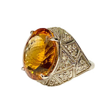 9ct White Gold Citrine and Diamond Art Deco Style Ring