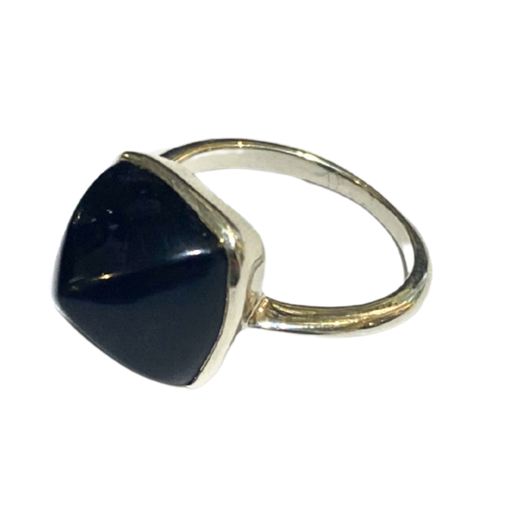 Black Onyx Sterling Silver Square Bullet Ring