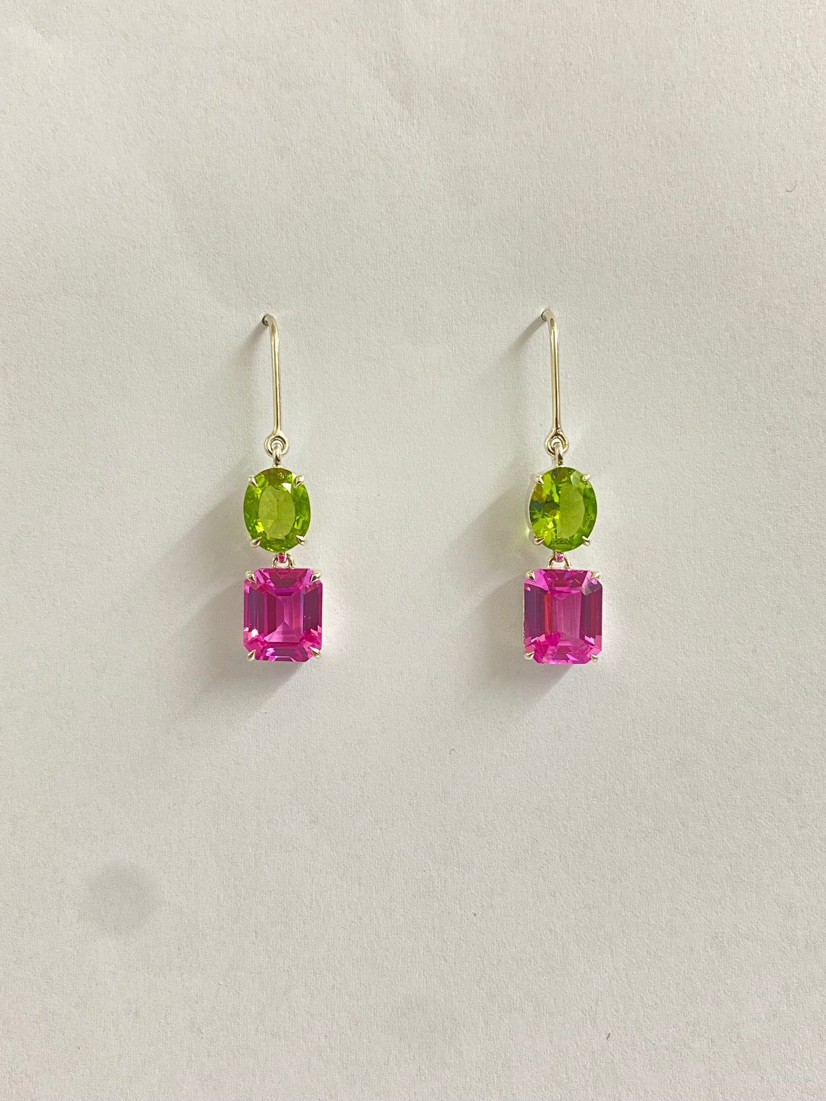 Sterling Silver Peridot and Synthetic Pink Sapphire Drop Earrings