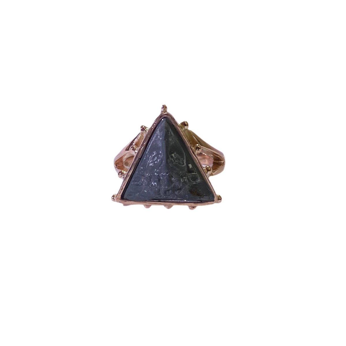 9ct Rose Gold Lava Stone with a Carved Goat Head Ring