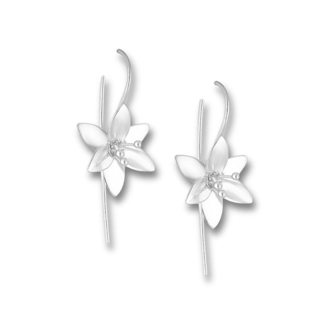 Sterling Silver Handmade Flower Hook Earrings