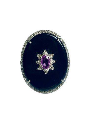 Sapphire Onyx and Diamond Ring in Sterling Silver