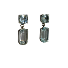 9ct White Gold Cushion Cut Aquamarine Stud Drop Earrings