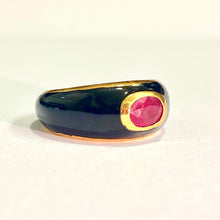 Sterling Silver Gold Plated Black Enamel Ruby Ring