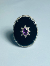 Sapphire Onyx and Diamond Ring in Sterling Silver