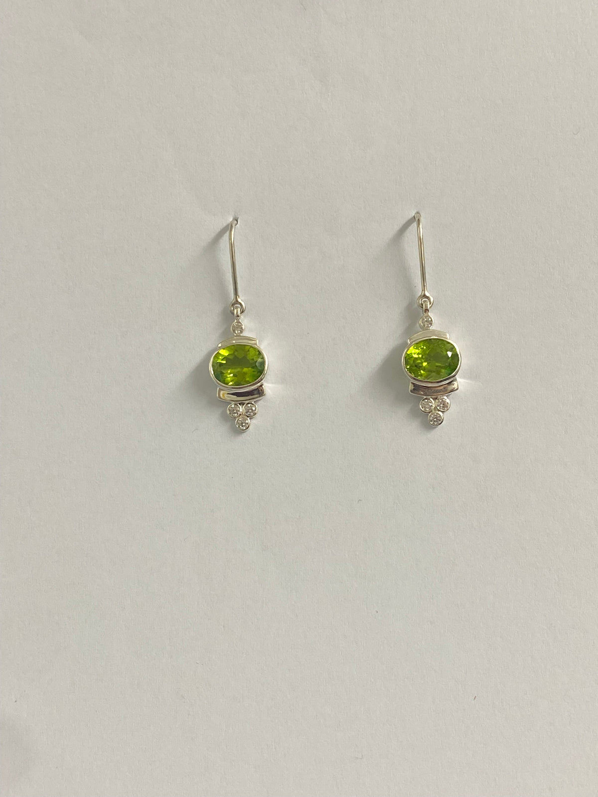 Sterling Silver Peridot and CZ Drop Earrings