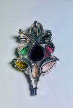 Sterling Silver Rhodium-Plated Tourmaline and Cubic Zirconia Brooch