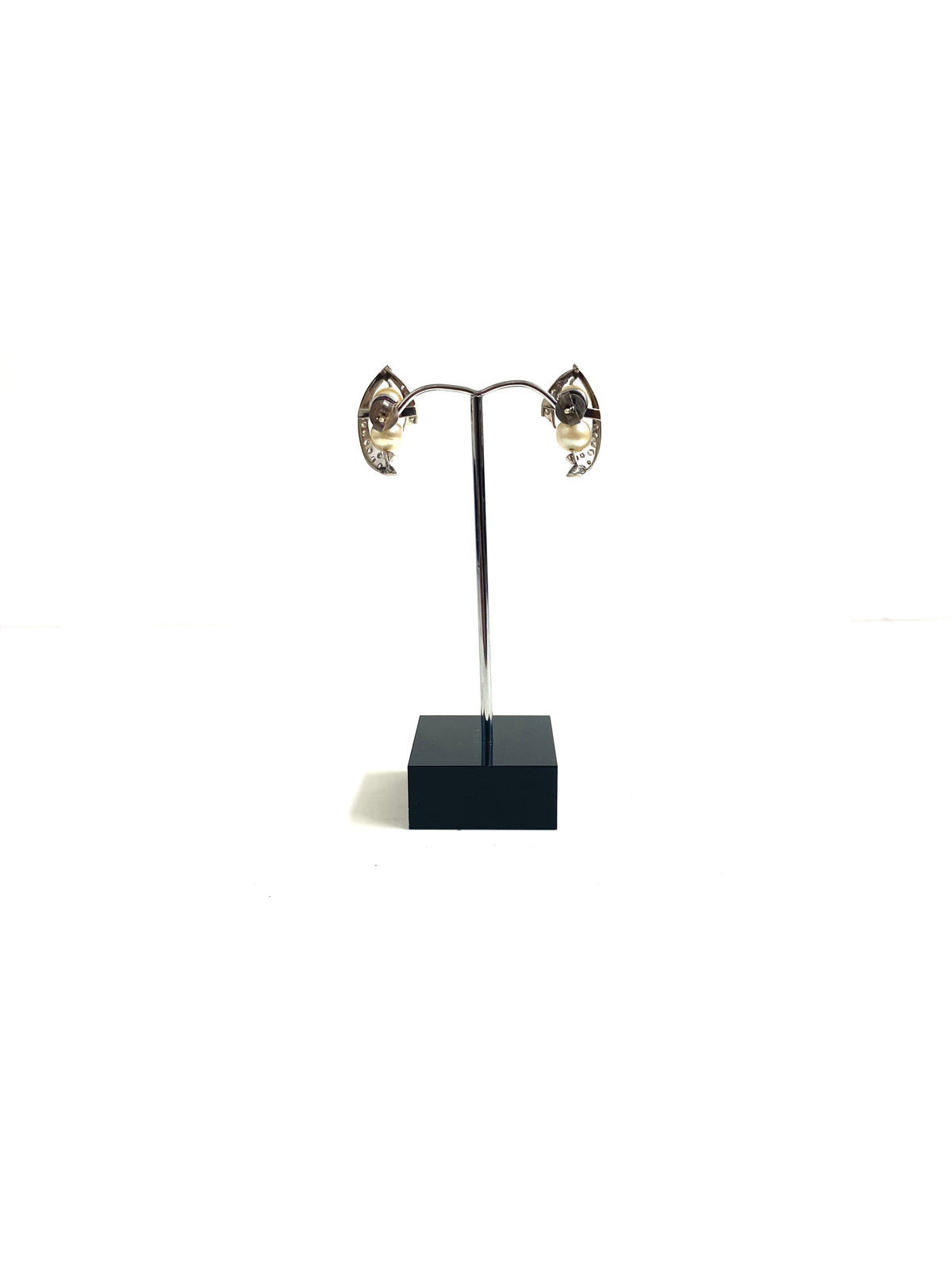 Antique White Gold Cultured Pearl and Diamond Earrings
