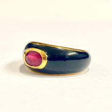 Sterling Silver Gold Plated Black Enamel Ruby Ring