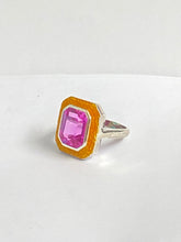 Sterling Silver Synthetic Pink Sapphire and Enamel Ring