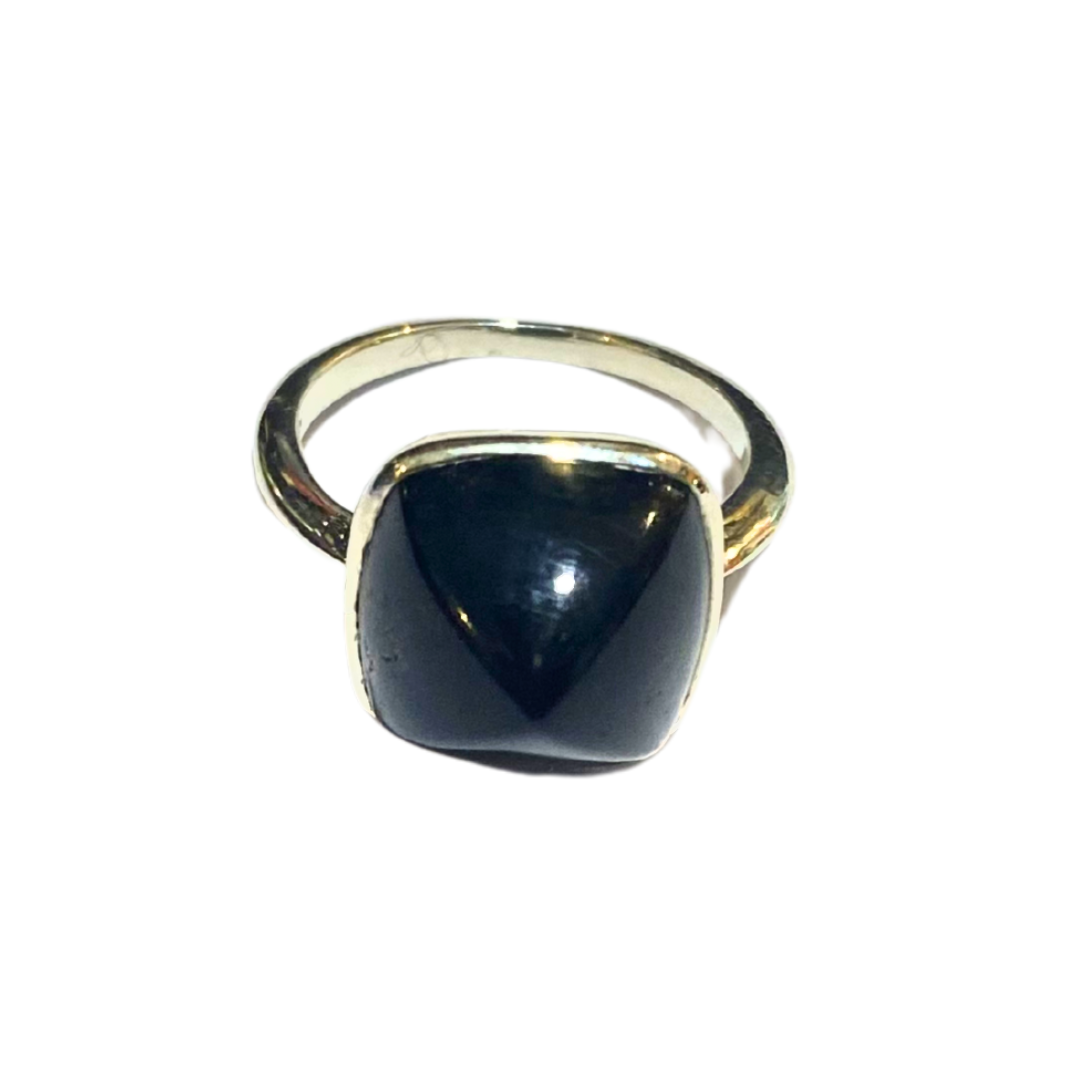 Black Onyx Sterling Silver Square Bullet Ring