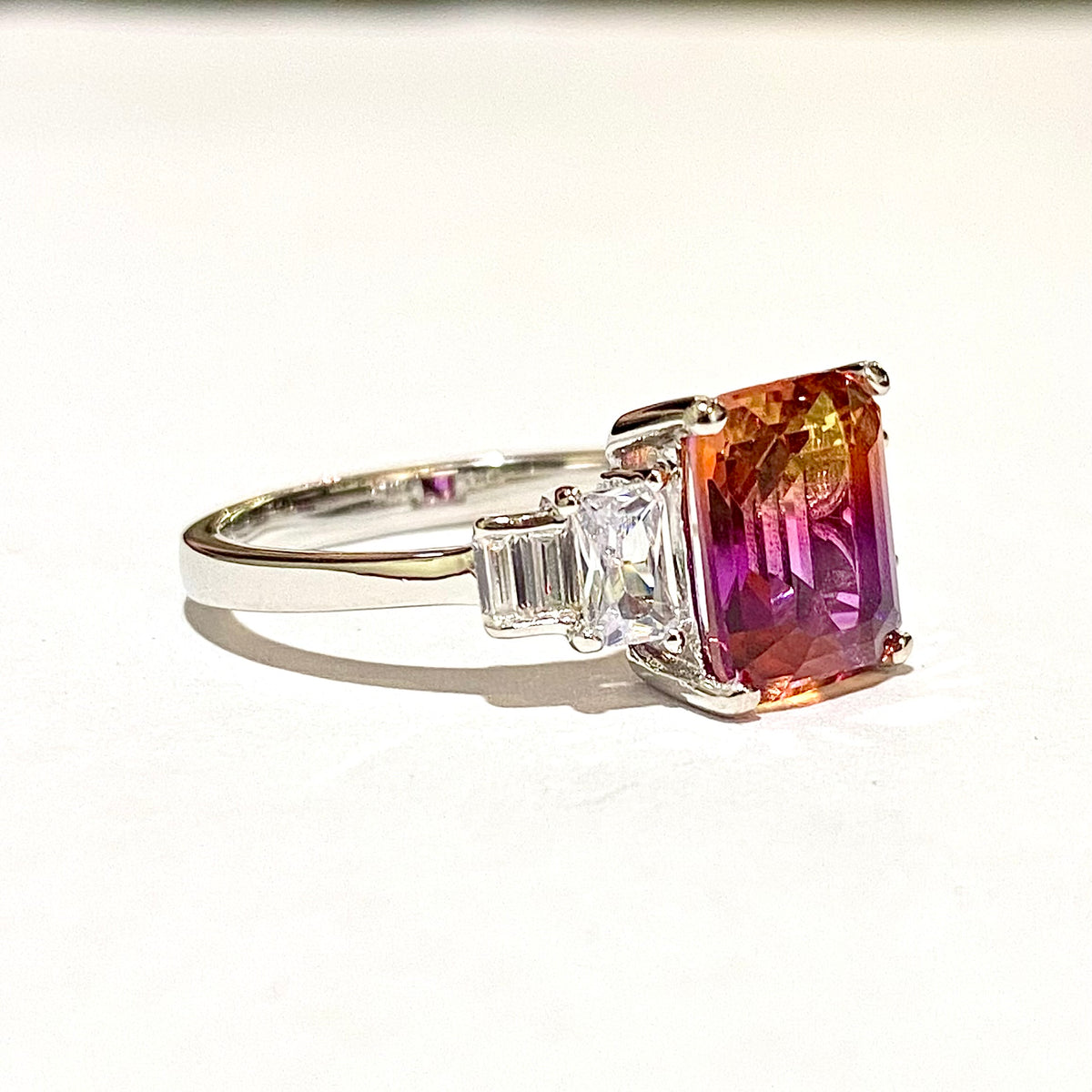Sterling Silver Orange Bicolour Sunset CZ Ring