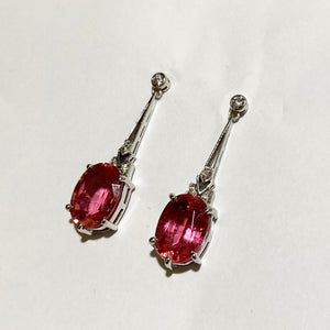 Rubellite Tourmaline and Diamond 9ct White Gold Earrings