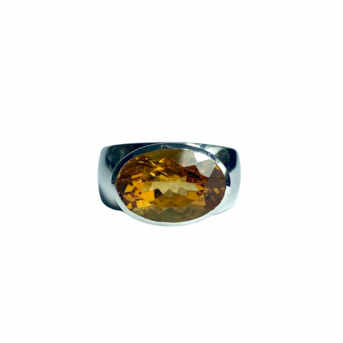 Citrine with CZ Ring in Sterling Silver