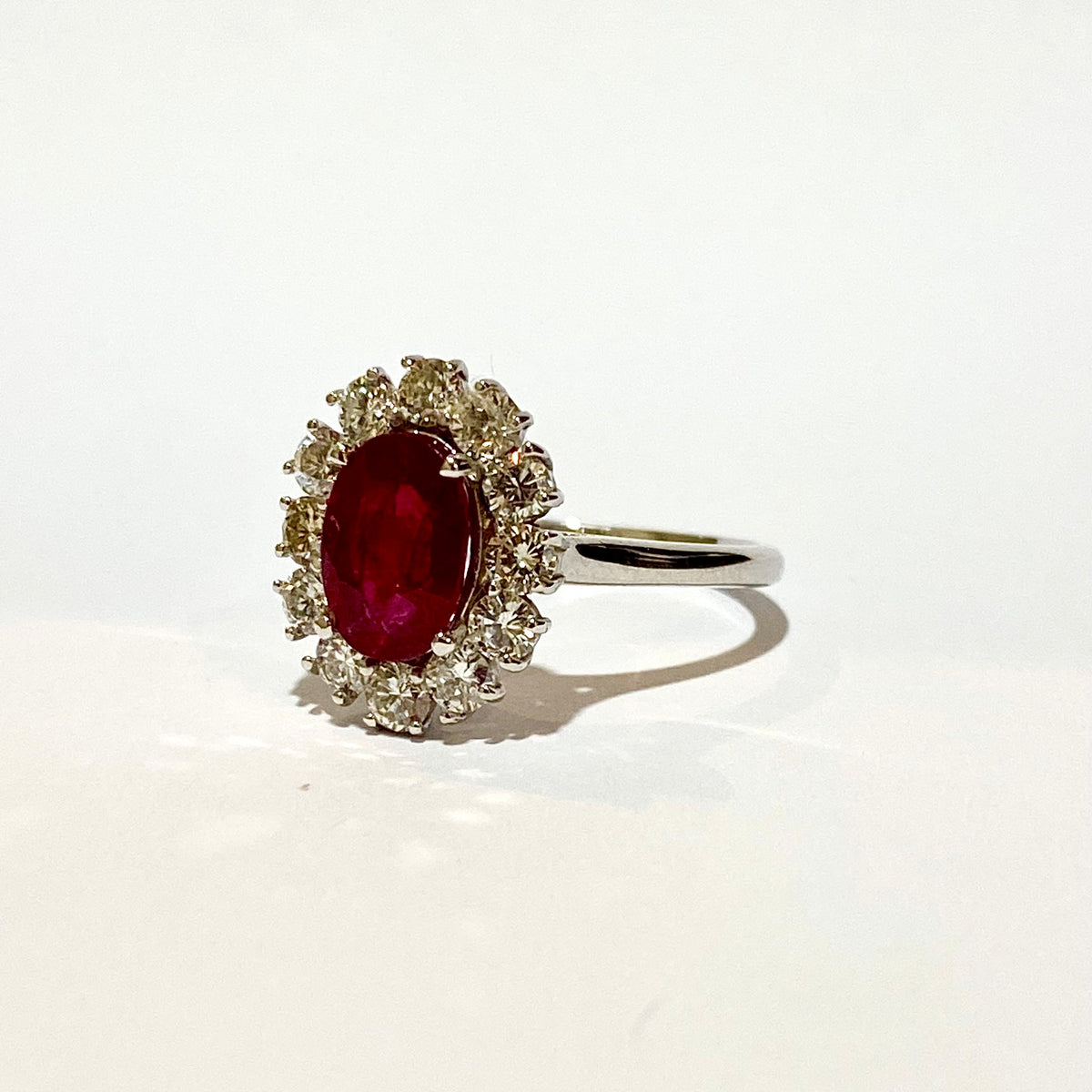 9ct White Gold, Ruby and Brilliant cut Diamond Ring