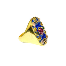 Sterling Silver Gold Plated Enamel, Tourmaline, Garnet and Diamond Ring