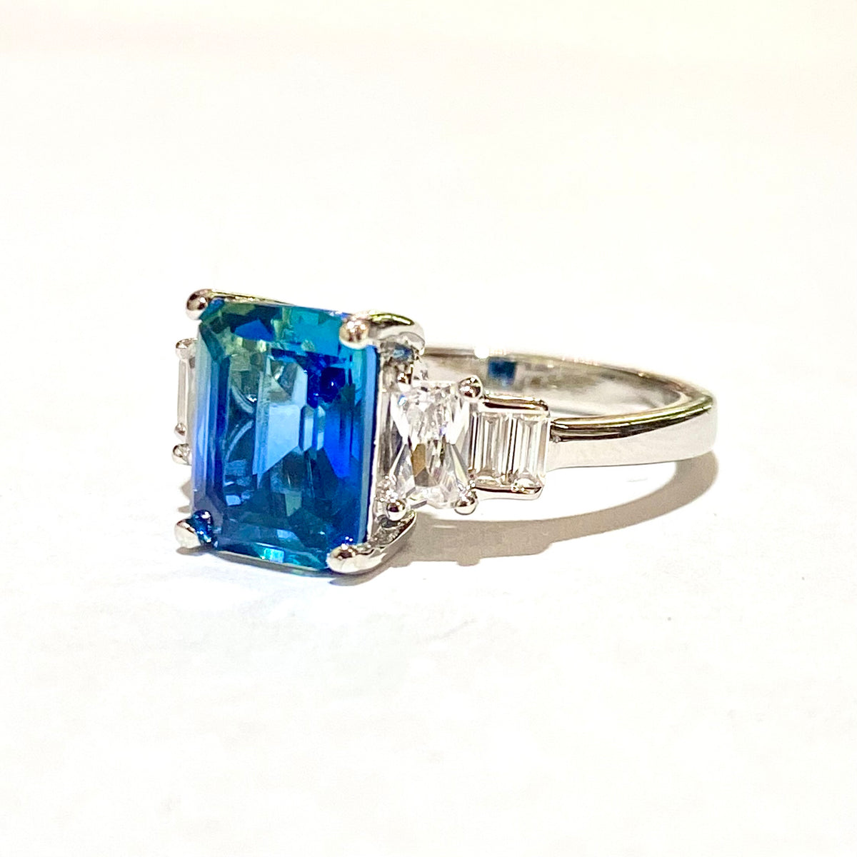 Sterling Silver Blue Bicolour Sunset CZ Ring