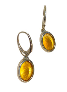 Sterling Silver Oval Citrine Drop Earrings – 14mm