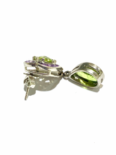 Sterling Silver Amethyst and Peridot Cluster Drop Earrings