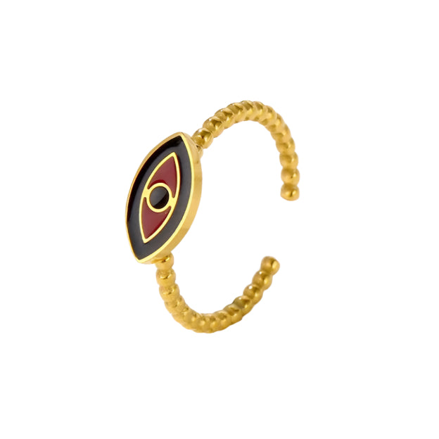 Gold Plated Burgundy Enamel Evil Eye Ring