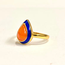 Sterling Silver Gold Plate Blue Enamel Carnelian Ring