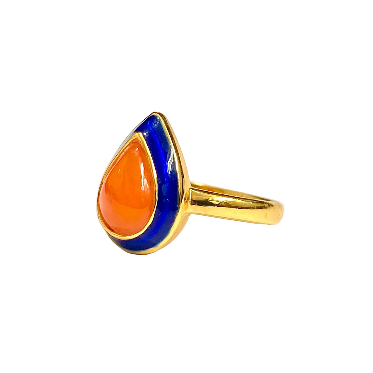 Sterling Silver Gold Plate Blue Enamel Carnelian Ring