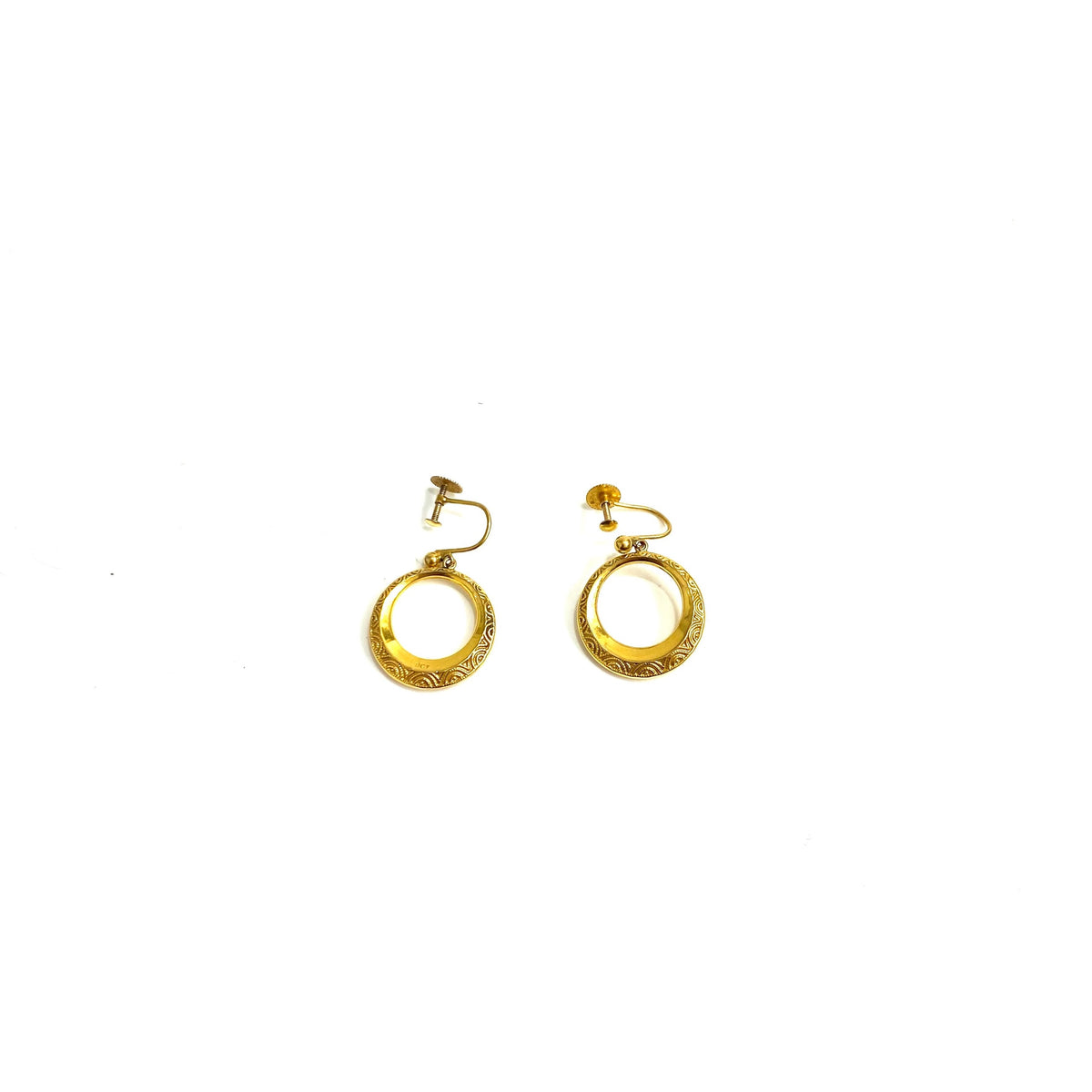Vintage 9ct Yellow Gold Engraved Hoop Screw On Earrings