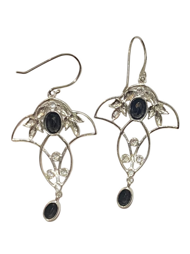 9ct White Gold Diamond and Sapphire Earings