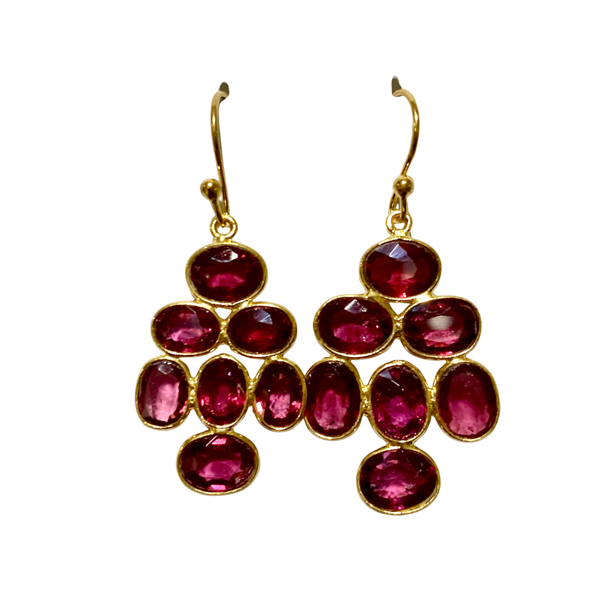 Sterling Silver Gold Plate Garnet Cluster Earrings
