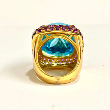 Sterling Silver Gold Plated Blue Topaz and Amethyst Ring