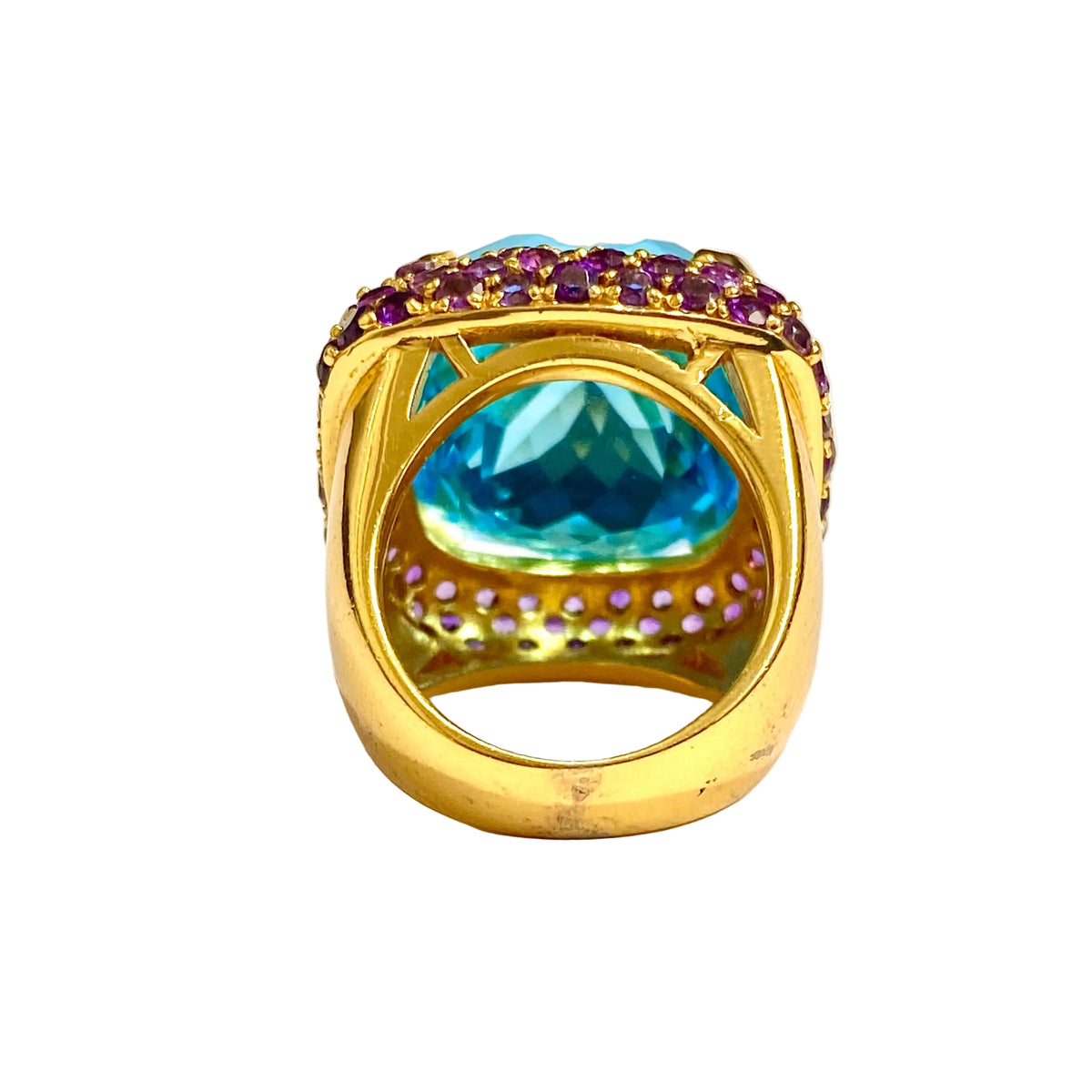 Sterling Silver Gold Plated Blue Topaz and Amethyst Ring