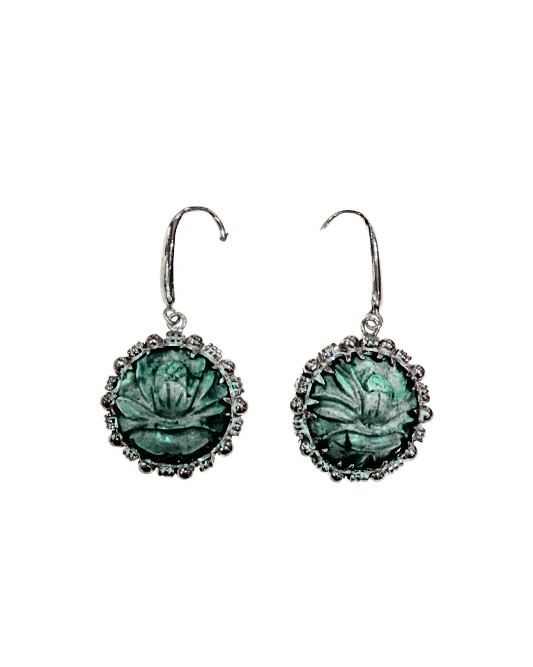 Chinese Vintage Carved Turquoise Sterling Silver Earrings