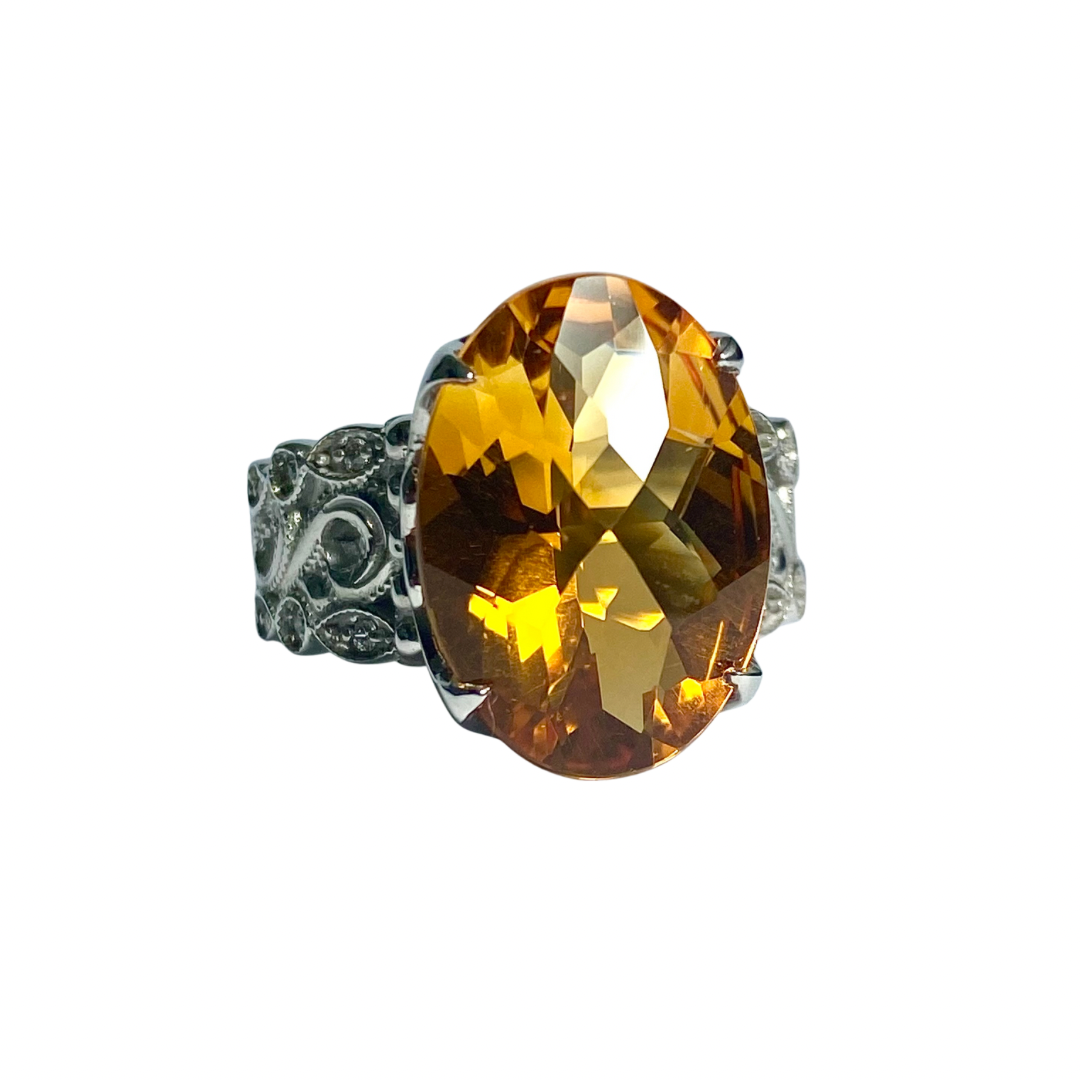 Citrine with CZ in Sterling Silver