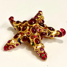 Sterling Silver Gold Plated Enamel and Ruby Starfish Brooch