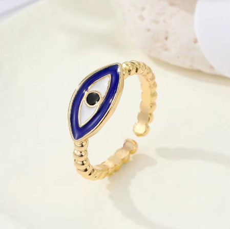 Blue and White Enamel Evil Eye Ring