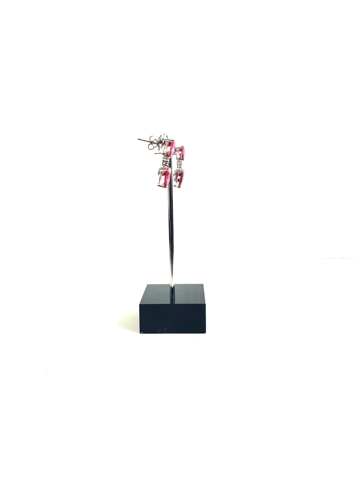9ct White Gold Pink Tourmaline and Diamond Heart Drop Earrings