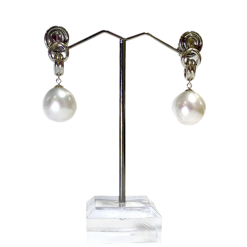 9ct White Gold 16mm White South Sea Pearl Earrings