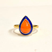 Sterling Silver Gold Plate Blue Enamel Carnelian Ring