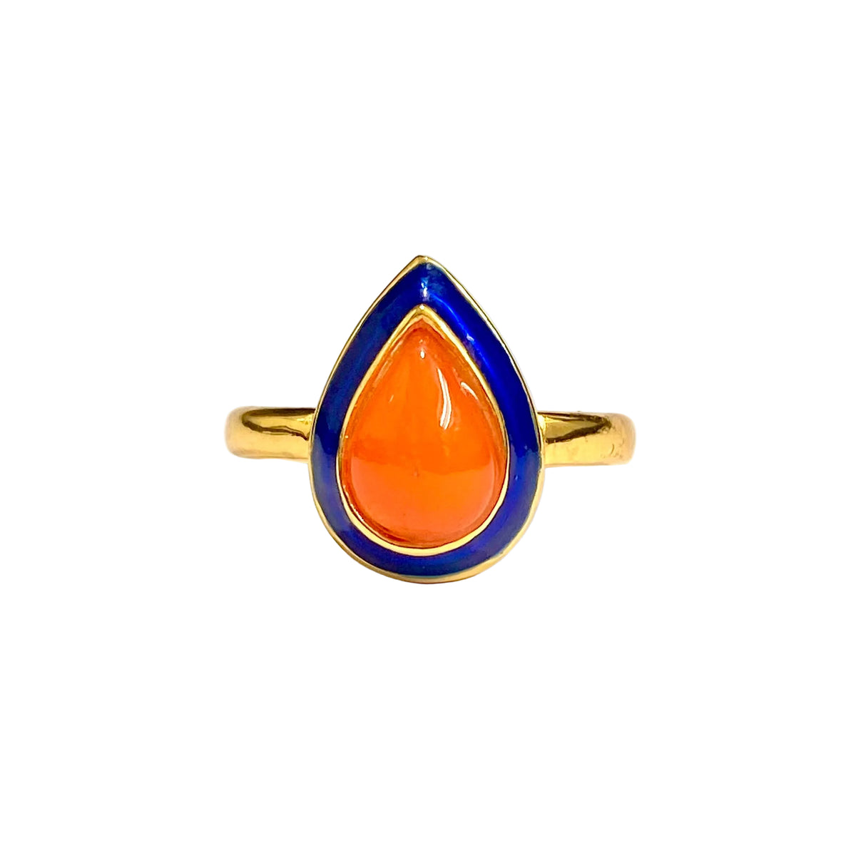 Sterling Silver Gold Plate Blue Enamel Carnelian Ring