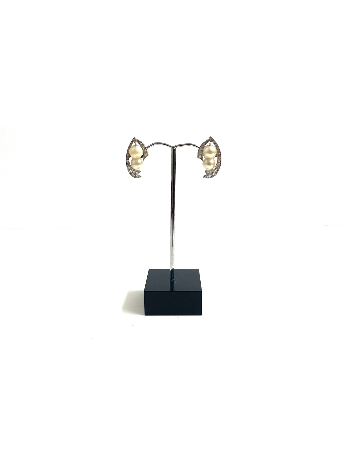 Antique White Gold Cultured Pearl and Diamond Earrings