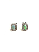Vintage Modernist 14ct White Gold Opal and Diamond Studs