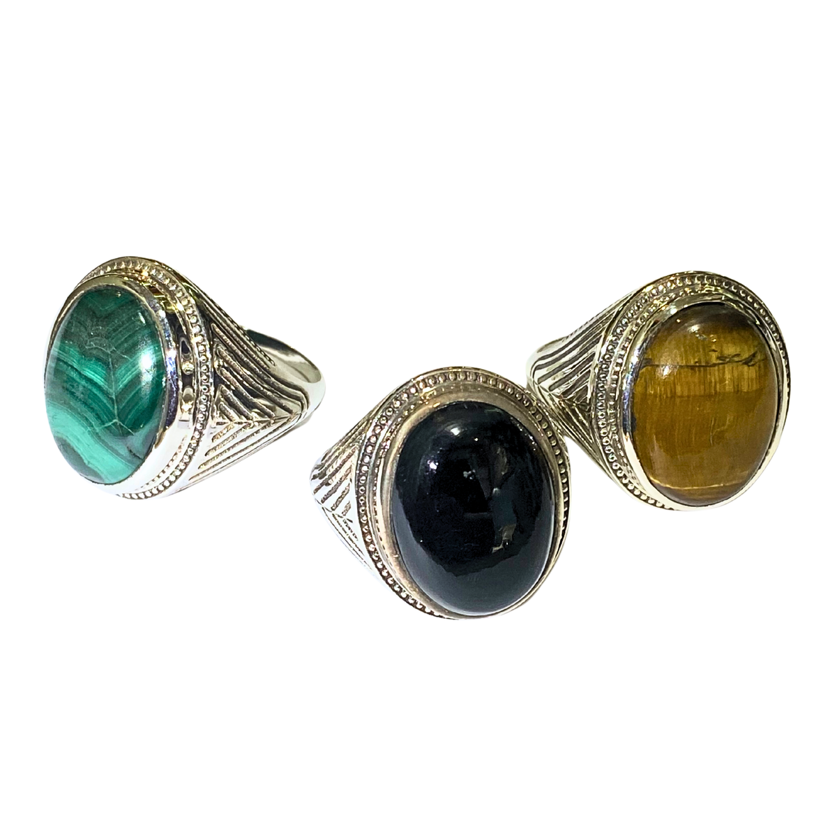 Sterling Silver Malachite Cabochon Signet Ring