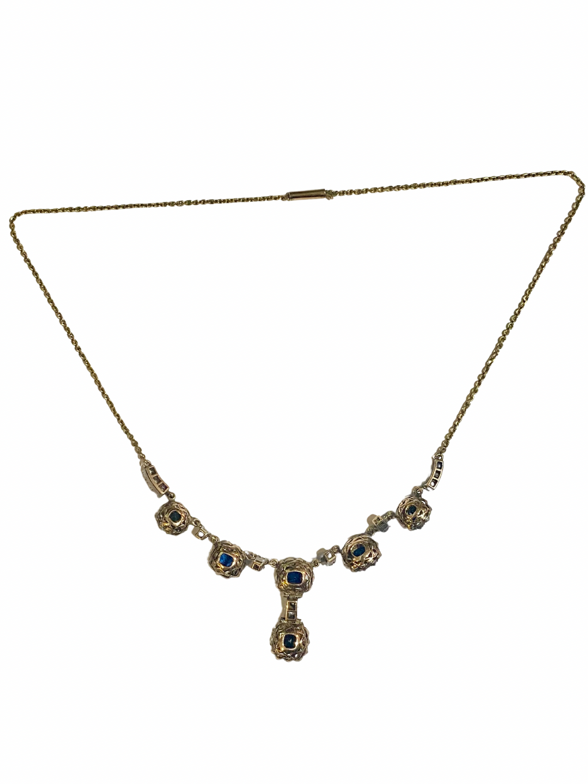 Antique 9ct White Gold Blue Sapphire Evening Set – Necklace, Earrings, Ring & Bracelet