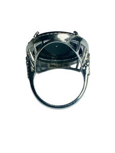 Sapphire Onyx and Diamond Ring in Sterling Silver