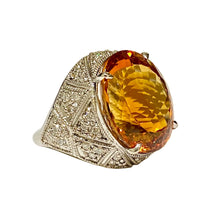 9ct White Gold Citrine and Diamond Art Deco Style Ring