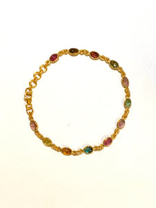 Multi-gem Tourmaline Gold Plate Bracelet