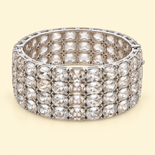 Sterling Silver Rhodium Plated Natural Zircon Hinged Bangle