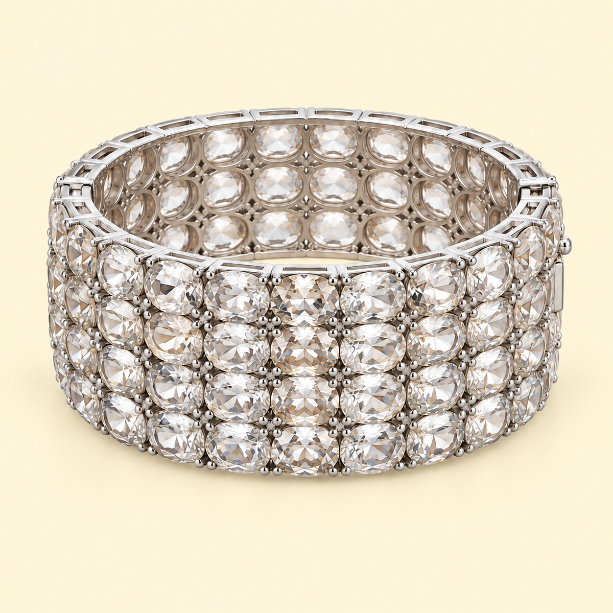 Sterling Silver Rhodium Plated Natural Zircon Hinged Bangle