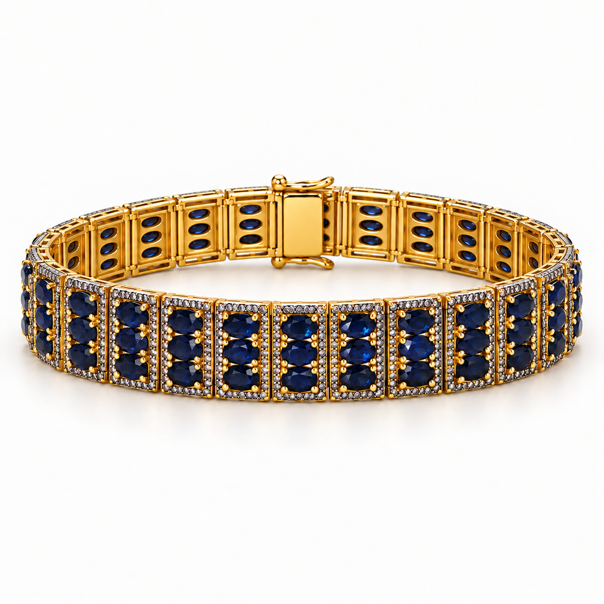 18ct Gold-Plated Silver Sapphire & Diamond Bracelet