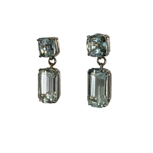 9ct White Gold Cushion Cut Aquamarine Stud Drop Earrings